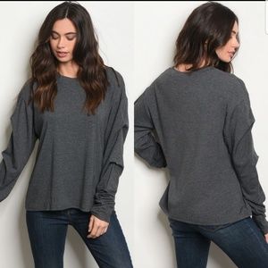 Charcoal Gray Top with Rousched Sleeves